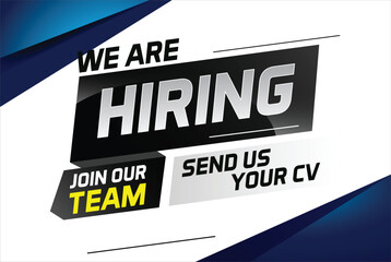 Hiring recruitment design for banner poster. We are hiring lettering with geometric shapes lines. Vector illustration typographic. Open vacancy design template

