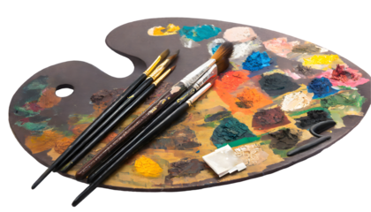 Artist's Palette and Brushes isolated on white background. Generative AI.