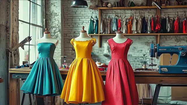 Fashion design studion work area for sewing and creating clothing
