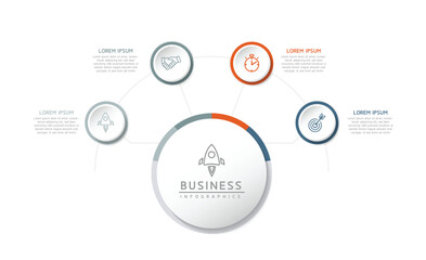 Vector infographic business presentation template with circular interconnection with 4 options.