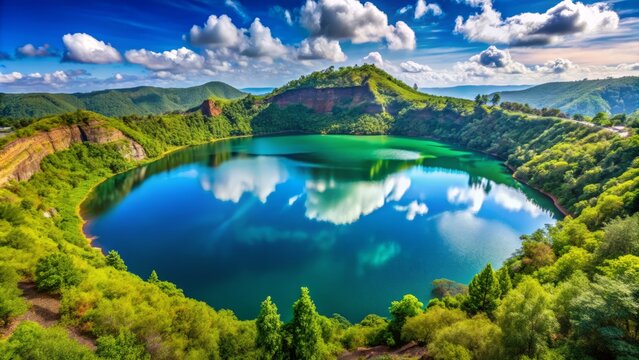 Majestic Bien Ho crater lake in Pleiku city, Gia Lai province, Vietnam, attracts tourists with its serene beauty and unique volcanic landscape.