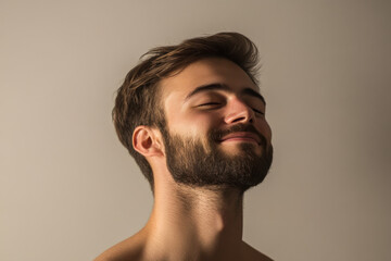 Fototapeta premium A close up of a man's face with her eyes closed