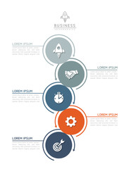 Vector infographic business presentation template with circular interconnection with 5 options.