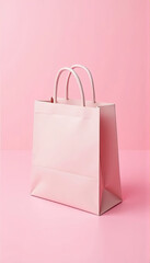 Pink shopping bag with handles standing upright on matching pink background perfect for fashion retail branding or product packaging design concept