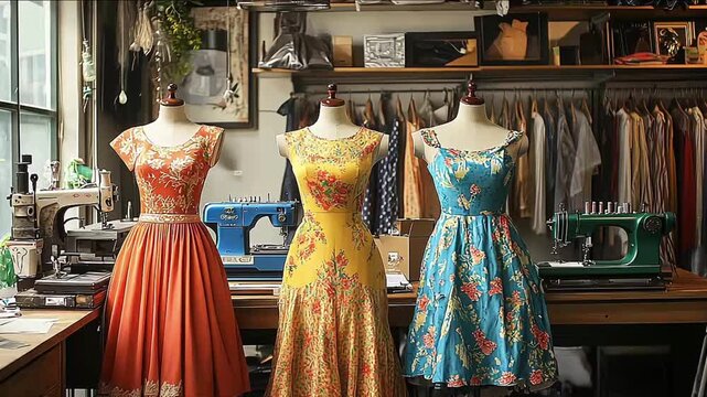 Fashion design studion work area for sewing and creating clothing