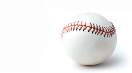 Isolated baseball with visible red stitching on white background