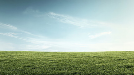 Obraz premium Green grass field under clear blue sky with soft clouds