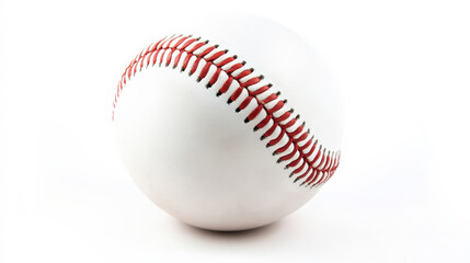 Isolated baseball with visible red stitching on white background