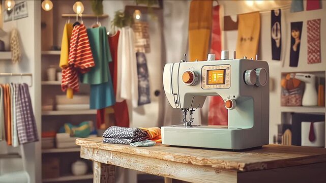 Fashion design studion work area for sewing and creating clothing