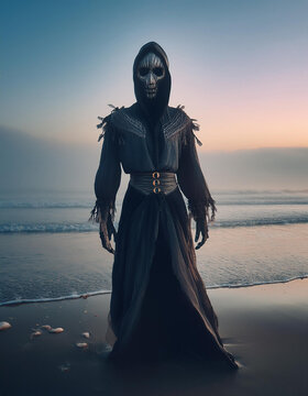 D&uuml;sterer Sensenmann am verfluchten Strand - Halloween Horror