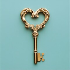 A Golden Ornate Key Shaped Like a Heart