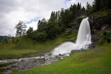 View of the Steinsdalsfossen a waterfall in Norway.