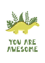 Cute vector childish illustration with dinosaur