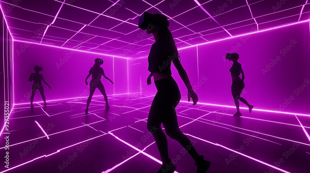 Poster high-tech virtual dance studio with interactive choreography and ai-driven performance analysis