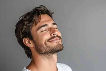 Fototapeta premium A close up of a man's face with her eyes closed