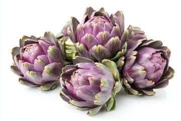 Fototapeta premium Elegant close-up of artichokes arranged artfully on a white background