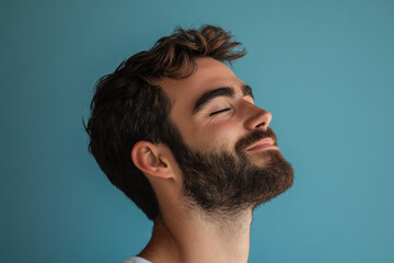 Obraz premium A close up of a man's face with her eyes closed