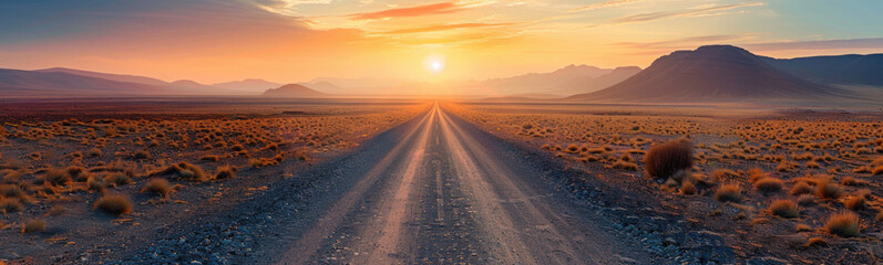 Fototapeta premium Outdoor desert view road in mountains sunset background, tour tourism concept