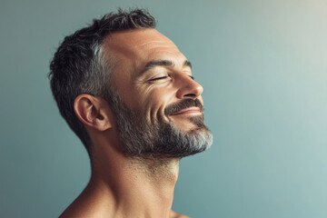 Fototapeta premium A close up of a man's face with her eyes closed