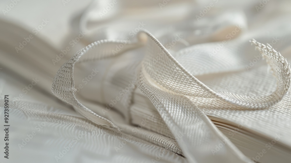 Aufkleber white ribbon creating abstract shapes around a stack of paper, perfect for background themes of deco