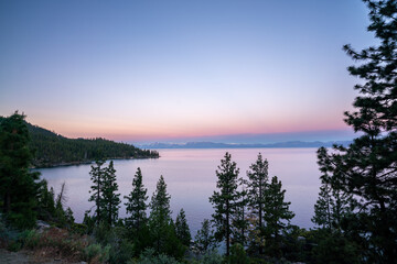 View of Sunrise Over Lake Tahoe with Clear Skies