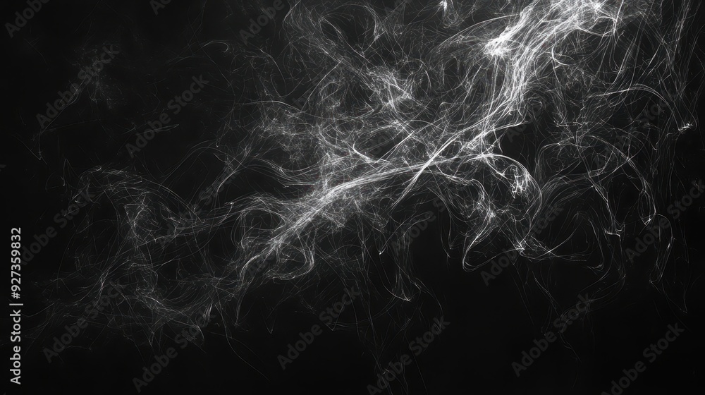 Poster abstract black and white smoke patterns creating a mysterious and ethereal atmosphere.