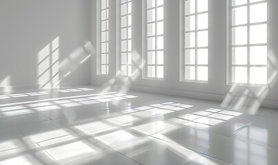 Obraz premium A realistic and minimalist background shows blurred natural light shadows on a white wall, perfect for product presentation.