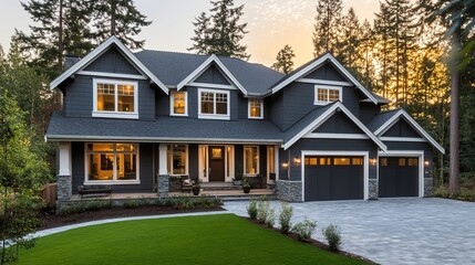 Obraz premium Modest House: Simple and Cozy Design Featuring a Small, Humble Home with Minimalistic Architecture. Perfect for Representing Modest Living, Warmth, and Comfort in a Tranquil Setting