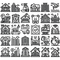 real estate icon set outline vector