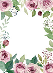 Floral illustration. Vector watercolor botanic frame for wedding or greeting card.