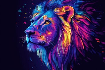 Abstract, colorful lion illustration design,animal concept art with a detailed background