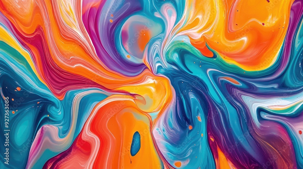 Aufkleber a vibrant burst of colors in a fluid art pattern, with swirling lines and dynamic shapes.