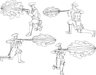 Vector sketch illustration design of soldiers in royal era uniforms fighting by firing rifles