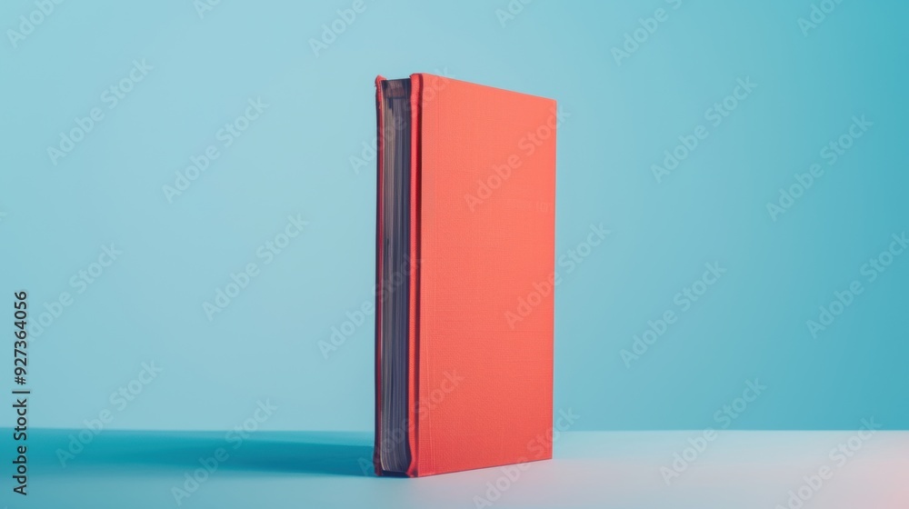 Poster minimal concept: red book on blue surface with matching background