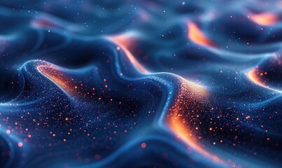 An abstract background features a gradient of dark azure and cobalt blue, with geometric shapes and a grunge texture.