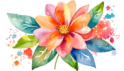 Beautiful Watercolor Flower on a isolated on white background. Generative AI.