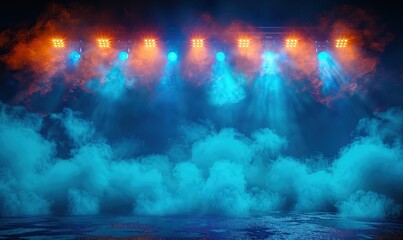 Bright stadium arena lights and smoke create an exciting and dynamic atmosphere for sports events.