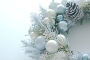 Merry Christmas background with wreath, layout with copy space