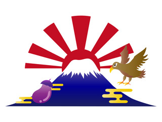 初夢の縁起物、一富士二鷹三茄子のイラスト