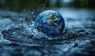 Water conservation and environmental protection are represented with a globe symbolizing global ecological efforts.