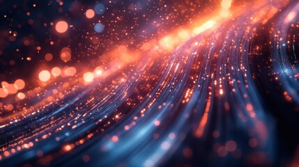 Obraz premium Abstract Digital Art with Glowing Particles and Light Trails in a Futuristic, Dynamic Background