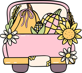 Groovy Thanksgiving Harvest truck Pastel Doodle Trendy Retro