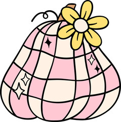 Groovy Thanksgiving Pumpkin Pastel Doodle Drawing  Trendy Retro Coquette Cartoon Character