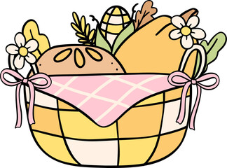 Groovy Thanksgiving Harvest basket Pastel Doodle Drawing  Trendy Retro