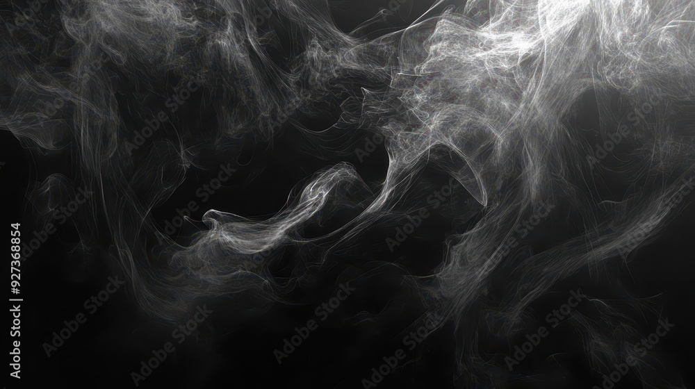 Poster abstract smoke patterns in black and white, creating a mystical atmosphere.