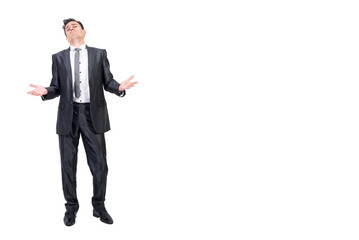 Arrogant boss in formal suit. White background.