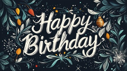 Joyful Happy Birthday Design with Floral Decorations