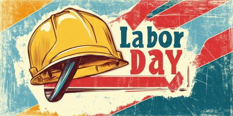 Celebratory Graphic for Labor Day Featuring Yellow Hard Hat