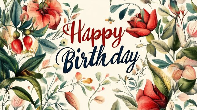 Colorful Floral Birthday Card Design with Vibrant Typography