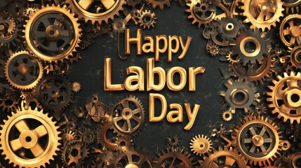 Golden Gears and Happy Labor Day Celebration Design